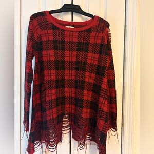 UNIF buffalo plaid shredded Distressed sweater